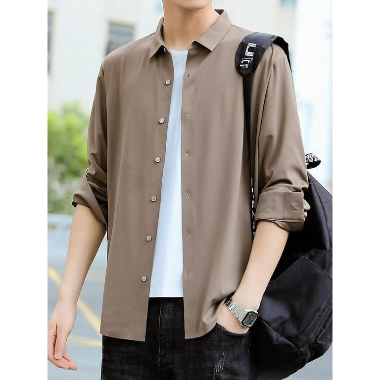 Plus Size 6xl 7xl 8xl Men s Long Sleeves Shirt Spring Classic Black White Loose Business Elasticity Solid Color Clothing Walmart