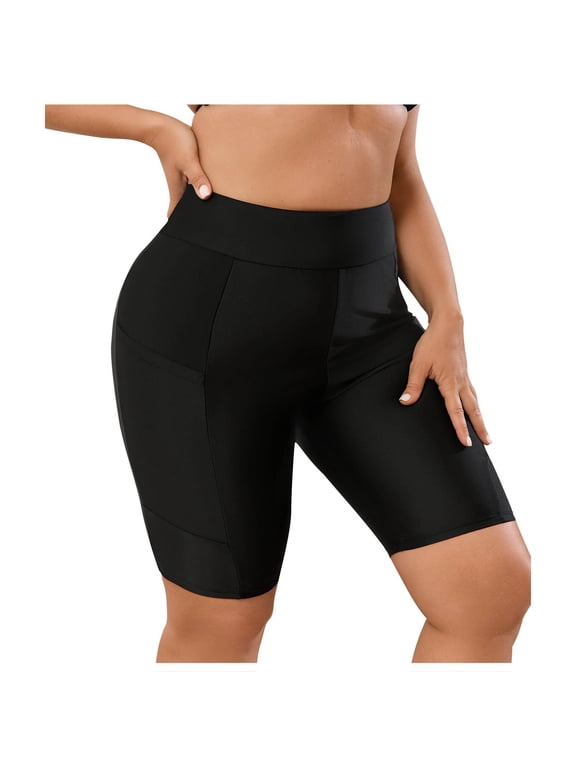 Plus Size 7" Swim Shorts Women High Waisted Swim Pants Tummy Control Stretchy Swim Trunks Slim Fitted Butt Lift Trousers 2026 Summer Fashion Vacation Bathing Outfits