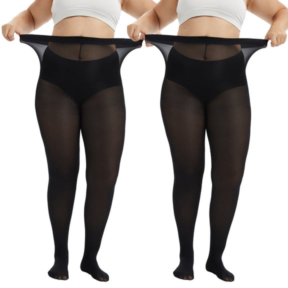 Plus Size Tights for Women, CaiDieNu Womens Tights, 80D Semi Opaque High Waist Pantyhose, Control Top Plus Size Tights, 2 Pairs