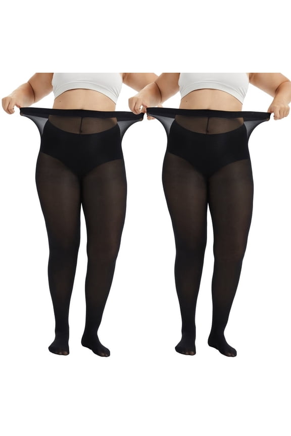 Plus Size Tights for Women, CaiDieNu Womens Tights, 80D Semi Opaque High Waist Pantyhose, Control Top Plus Size Tights, 2 Pairs