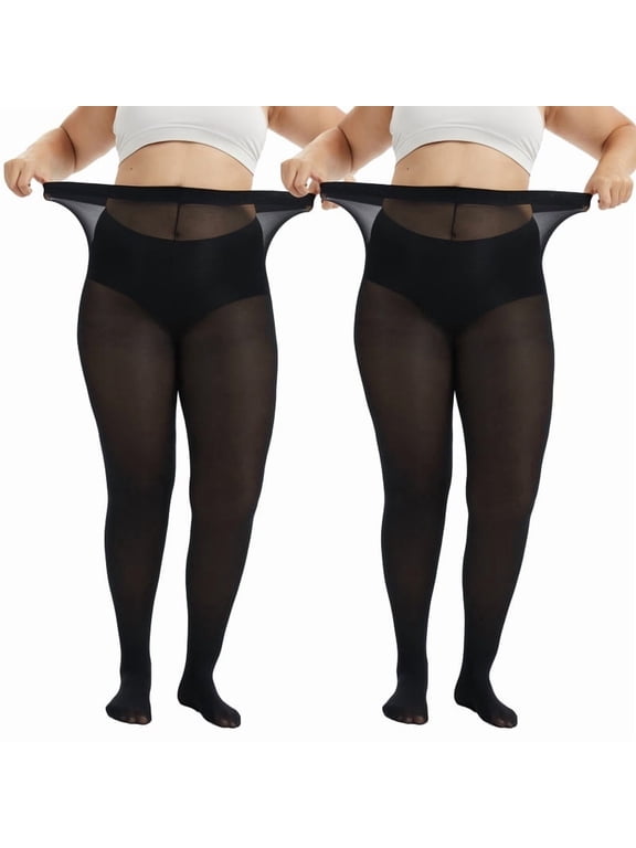 Plus Size Tights for Women, CaiDieNu Womens Tights, 80D Semi Opaque High Waist Pantyhose, Control Top Plus Size Tights, 2 Pairs