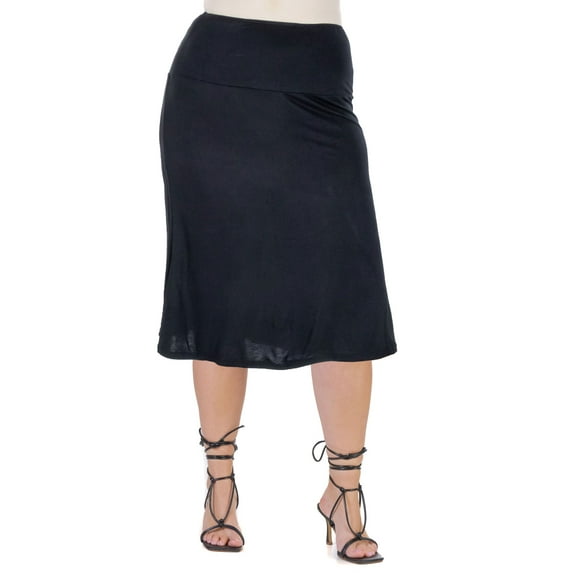 Plus Size A-line Elastic Waist Skirt Black 2X