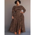 thumbnail image 1 of Plus Size Abstract Animal Print Maxi Dress, Boat Neck Long Sleeve Flared Hem Side Slit Formal Evening Gown, 1 of 2
