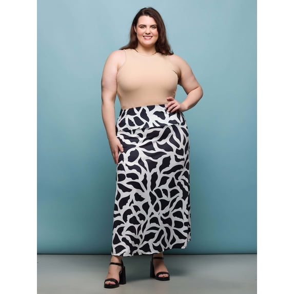 Plus Size Abstract Elastic Waist A Line Maxi Skirt