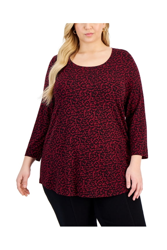 Plus Size Abstract-Print 3/4 Sleeve Top Cherry Pie Combo 0X