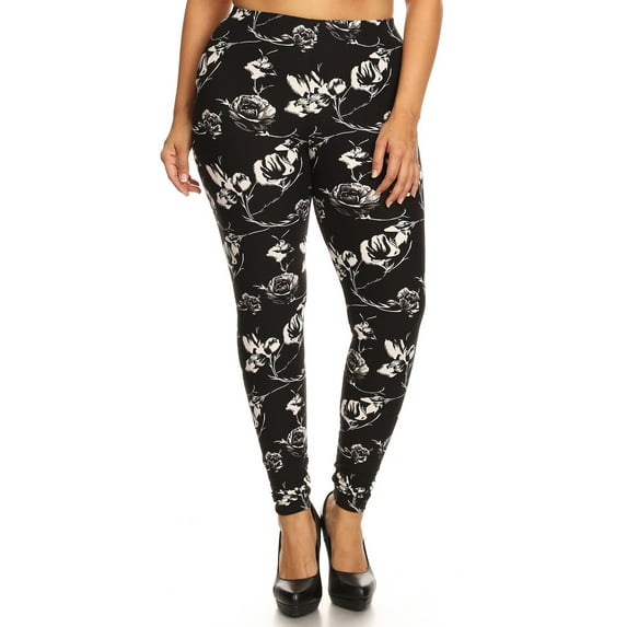 Plus Size Abstract Print, Full Length Leggings In A Slim Fitting Style With A Banded High Waist