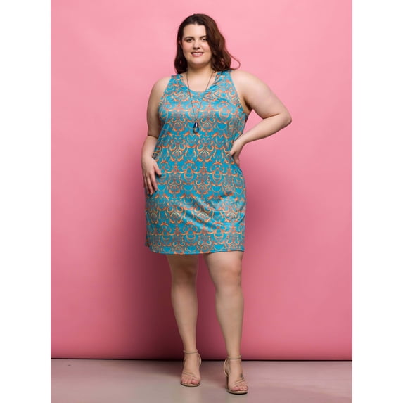 Plus Size Abstract Sleeveless Knee Length Shift Dress