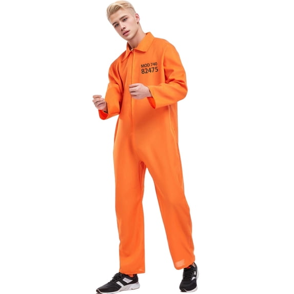 Plus Size Adult Prisoner , Orange Jumpsuit and Handcuff Accessory for Halloween Parties