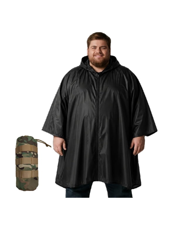 Plus Size Adult Rain Poncho with Hood and Zipper, Poncho Para Lluvia, Tactical Ponchos Adult For Camping, Hiking