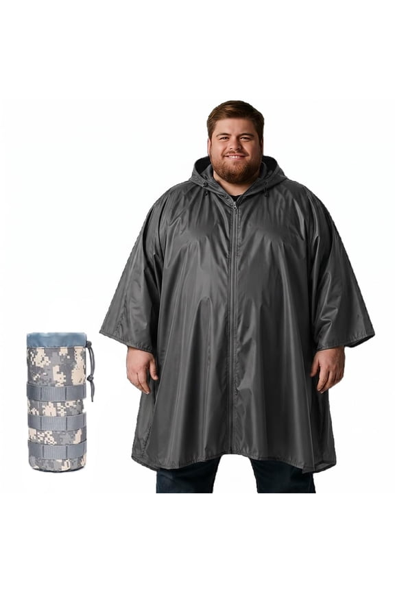 Plus Size Adult Rain Poncho with Hood and Zipper, Poncho Para Lluvia, Tactical Ponchos Adult For Camping, Hiking