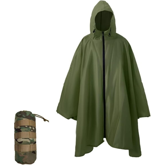 Plus Size Adult Rain Poncho with Hood and Zipper, Poncho Para Lluvia, Tactical Ponchos Adult For Camping, Hiking