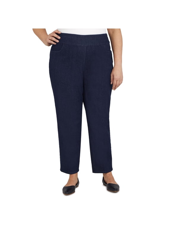 Plus Size Alfred Dunner Classics Pull-On Straight-Leg Denim Pants Color: Dark Denim Size: 18W SHORT