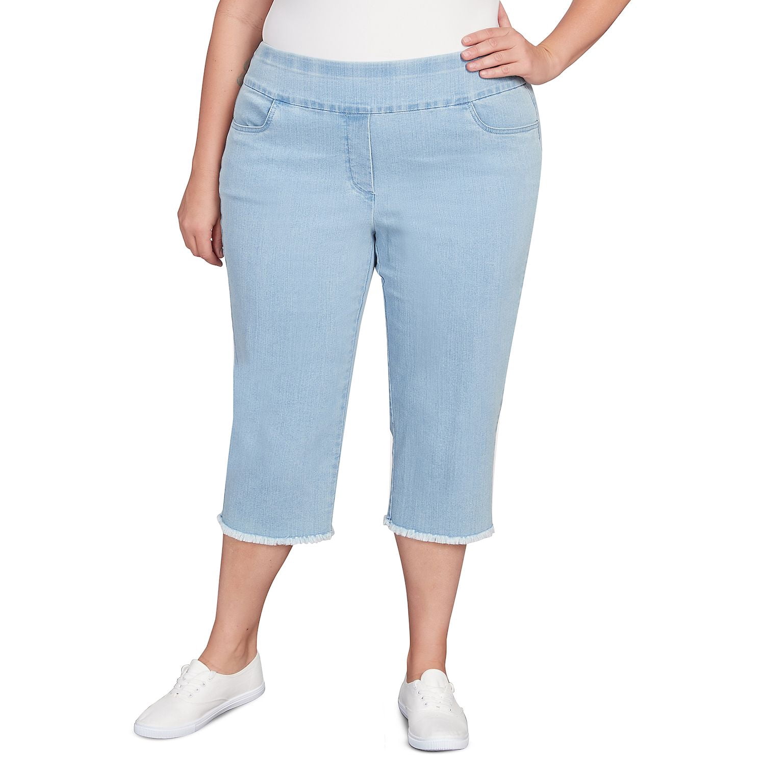 Alfred Dunner Women's Denim Capri Pants - Stretch Comfort, Side Pockets, Hem Slits, Classic Style