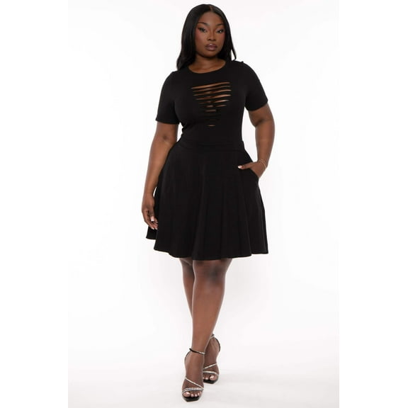 Plus Size Amaira Destructed Flare Dress - Black
