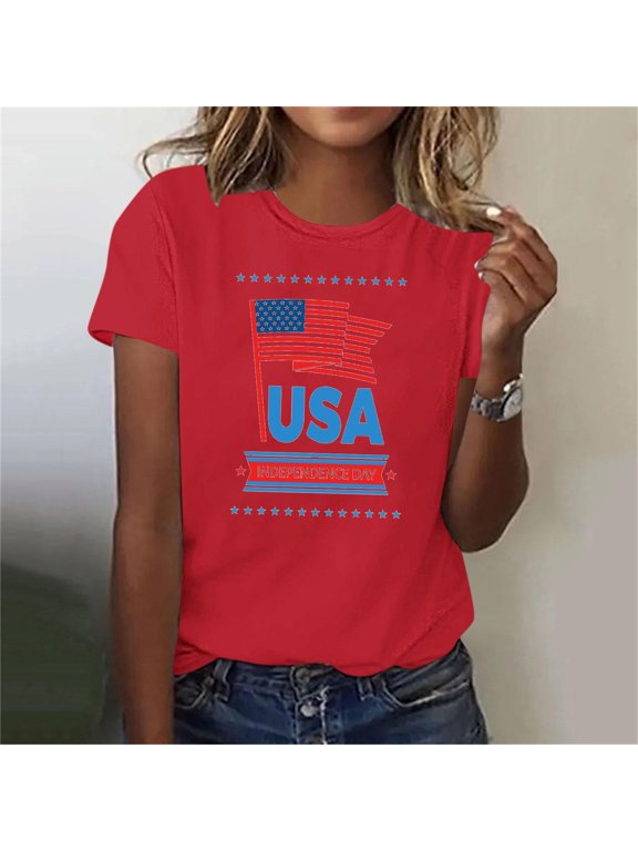 Plus Size American Flag Shirts Women Patriotic Shirts USA Flag Graphic T-Shirt 4th of July Tee Tops