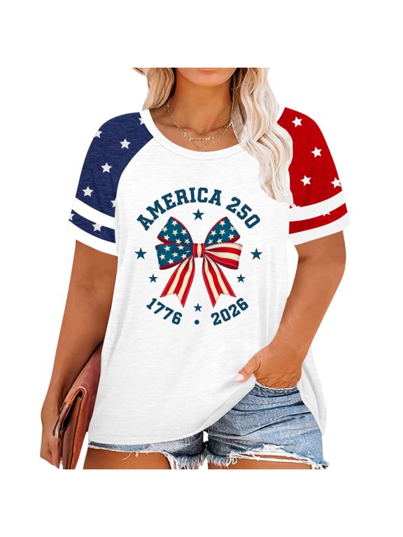 Plus Size American Flag Shirts for Women 4th of July Tshirts USA 1776-2026 Patriotic Tops 250th Anniversary Tees White 4XL