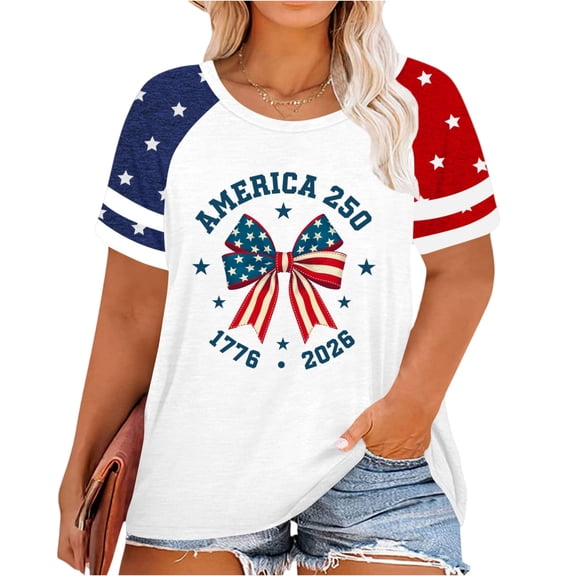 Plus Size American Flag Shirts for Women 4th of July Tshirts USA 1776-2026 Patriotic Tops 250th Anniversary Tees White 5XL