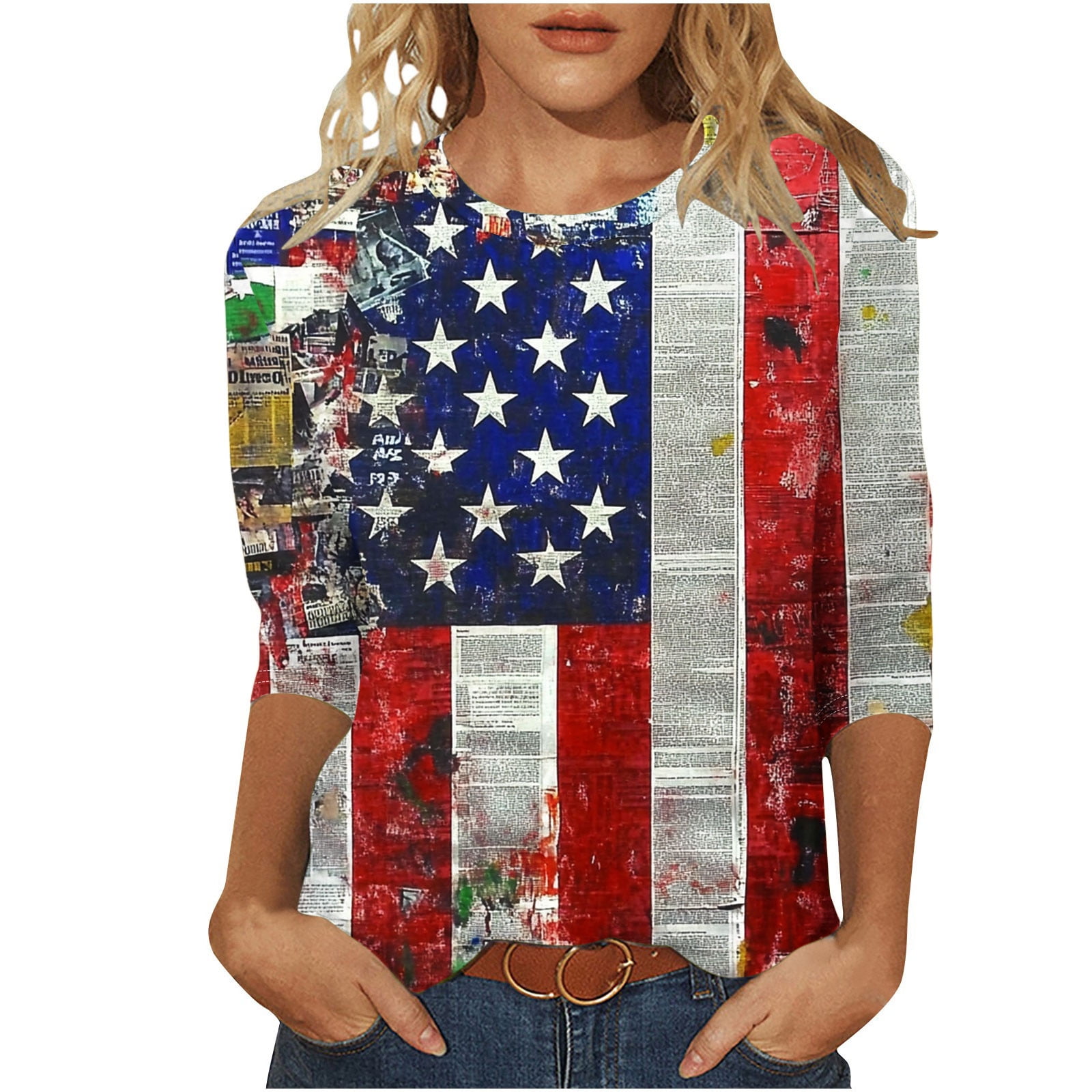 Women's Plus Size American Flag T-Shirt - 4th Of July Patriotic Graphic Tee, Oversized Fit, XXL+