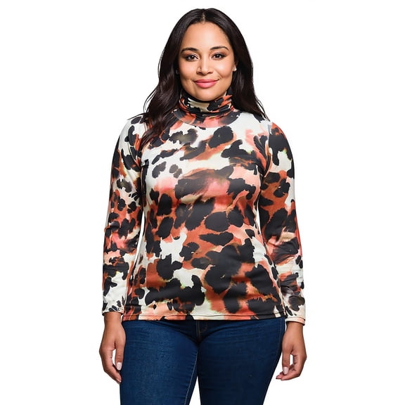 Plus Size Animal Long Sleeve Turtleneck Top