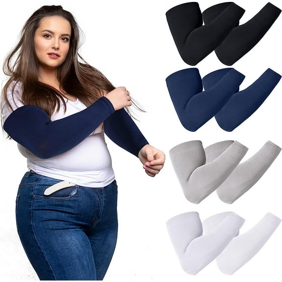 Plus Size Arm Sleeves UV Sun Protection Tattoo Cover up Compression Cooling Arm Cover Ice Silk Running Sleeves 4Pairs