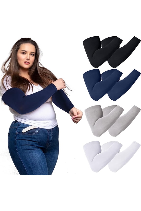 Plus Size Arm Sleeves UV Sun Protection Tattoo Cover up Compression Cooling Arm Cover Ice Silk Running Sleeves 4Pairs