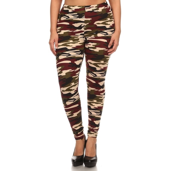 Plus Size Army Print, Banded, Full Length Leggings In A Fitted Style With A High Waist