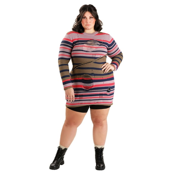 Plus Size Astrid Striped Distressed Sweater Dress for Women