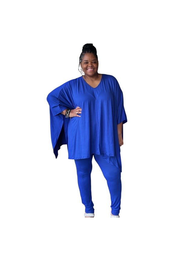 Plus Size Asymmetrical Hem Top and Pants Set