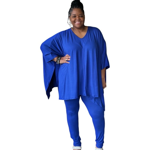 Plus Size Asymmetrical Hem Top and Pants Set