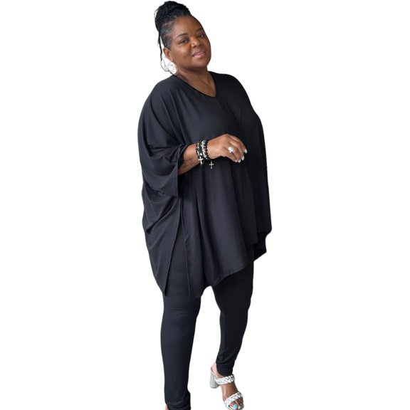 Plus Size Asymmetrical Hem Top and Pants Set