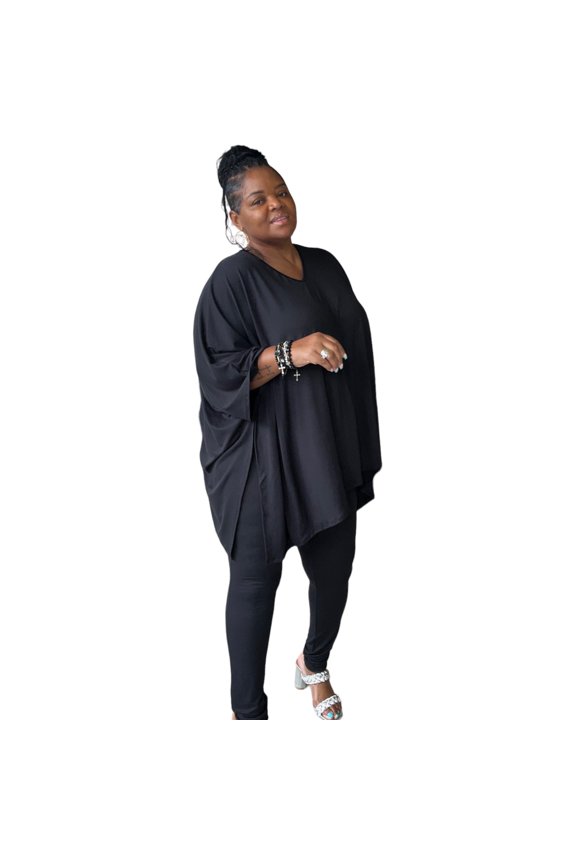 Plus Size Asymmetrical Hem Top and Pants Set