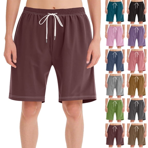Plus Size Athletic Shorts for Women Casual Solid Color Elastic Waist Drawstring Beach Shorts Gym Shorts Women Pants for Summer, Size S-5XL