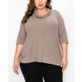 thumbnail image 1 of Plus Size Baby Thermal Cowl Neck Side Ruched Top Stone Dark 1X, 1 of 1