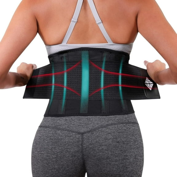 NeoHealth Adjustable, Flexible, Supportive, Breathable Lower Back Support Belt, Black, PlusSize