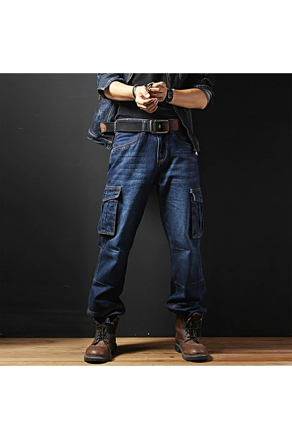 Plus Size Baggy Jeans Men Big and Tall Outdoor Fashion Solid Color Casual Pocket Jeans Cargo Pants