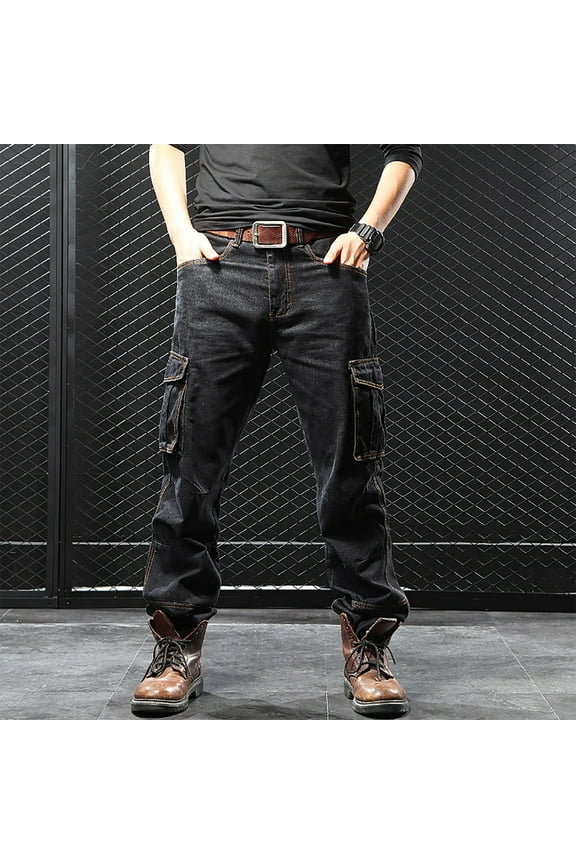 Plus Size Baggy Jeans Men Big and Tall Outdoor Fashion Solid Color Casual Pocket Jeans Cargo Pants