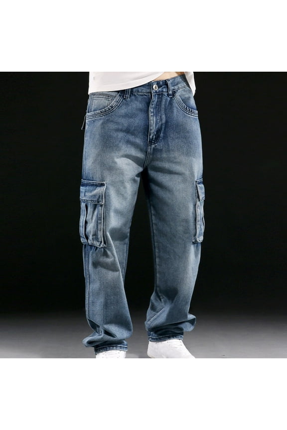 Plus Size Baggy Jeans Men Big and Tall Vintage Outdoor Fashion Solid Color Casual Pocket Jeans Cargo Pants