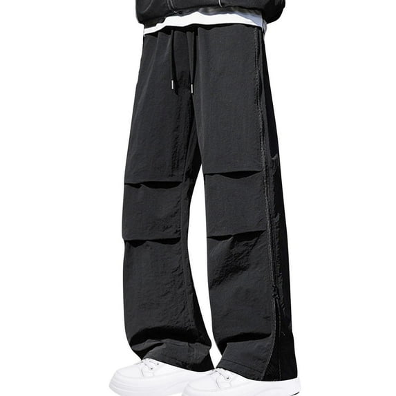 Plus Size Baggy Pants for Men Lightweight Mesh Side Zip Straight Pants Workwear Streetwear Pants