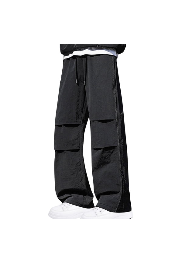 Plus Size Baggy Pants for Men Lightweight Mesh Side Zip Straight Pants Workwear Streetwear Pants