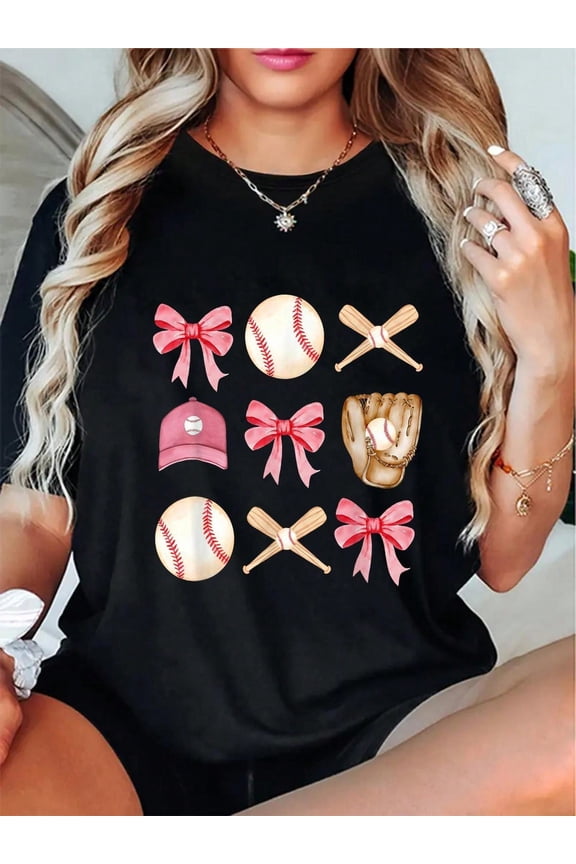 Plus Size Baseball Mom Graphic Tee Women Short Sleeve T Shirt With Baseball Glove Design Perfect Mother's Day Or Casual Wear Size L-3XL 4XL 5XL