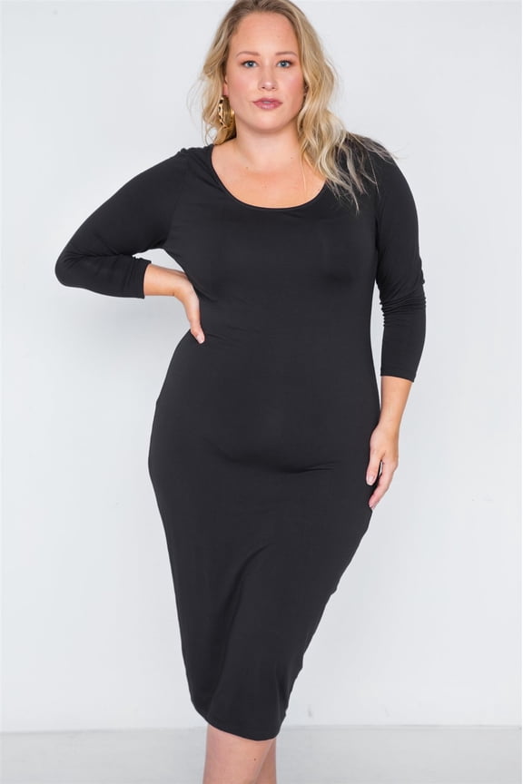 Plus Size Basic Bodycon Midi Dress 3XL