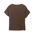 thumbnail image 1 of Plus Size Basic T-Shirts for Women Cap Sleeve Crew Neck Summer Modal Tops Ultra Soft Casual Loose Tshirts Brown, 2XL, 1 of 6