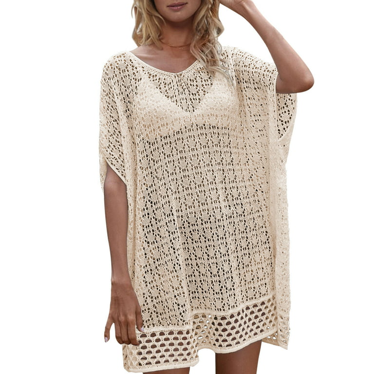 Plus Size Bathing Suit Cover Ups for Women Crochet Swimsuit Cover Up  Swimwear Beach Cover Up Beige Swim Coverups Shermie