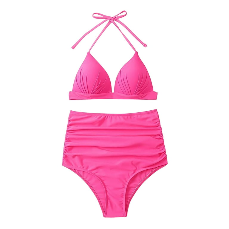 Plus Size Bathing Suit Women s Split Swimsuit Simple Solid Color Bandage 2 Piece Mini Bikini