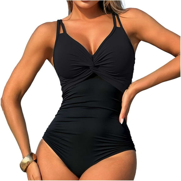 Plus Size Bathing Suit for Women Color Matching One-shoulder Conservative Skirt Swimsuit Black,2XL