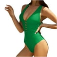 thumbnail image 1 of Plus Size Bathing Suit for Women Solid Color Bikini Sleeveless V-Neck Fashion Swimsuit Beachwear Green,M, 1 of 4