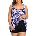 thumbnail image 1 of Plus Size Bathing Suits for Women Two Piece Tie-Front Tankini Swimsuits Tummy Control Swimwear, 1 of 9