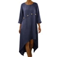thumbnail image 1 of Plus Size Beach Dresses for Womens 2026 Summer Fashion Women's Solid Color Loose Casual Linen Irregular Hem Quarter Sleeve 3/4 Sleeve Round Neck Dress, 1 of 7