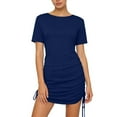 thumbnail image 1 of Plus Size Beach Dresses for Womens 2026 Summer Fashion Generic Round Neck Ruched Drawstring Short-Sleeve Mini Dress Multiple Colors, 1 of 7