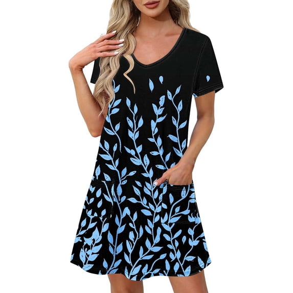 Plus Size Beach Dresses for Womens 2026 Summer Fashion Print Short-sleeved V-neck Casual Dress